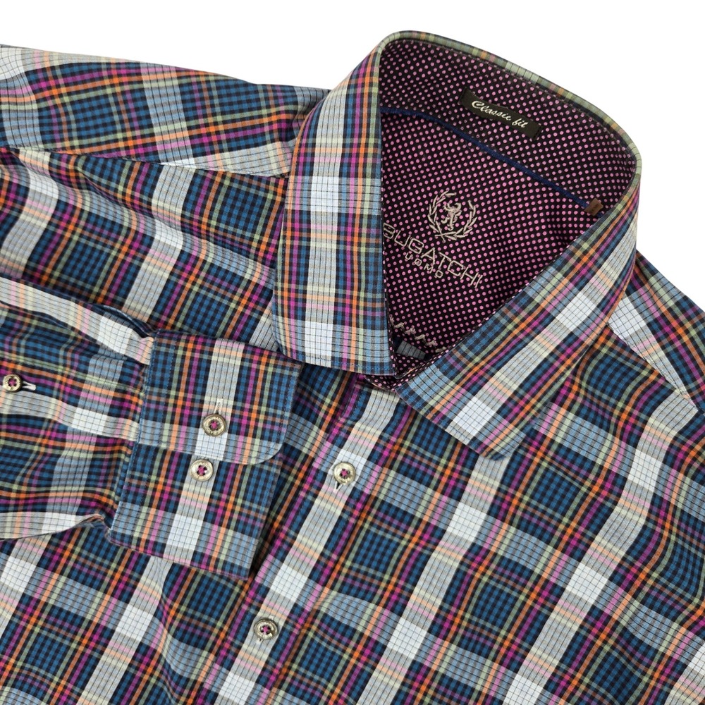 Bugatchi Uomo LARGE Button Down Shirt Mens Classic Fit Plaid Multi-Color Cotton